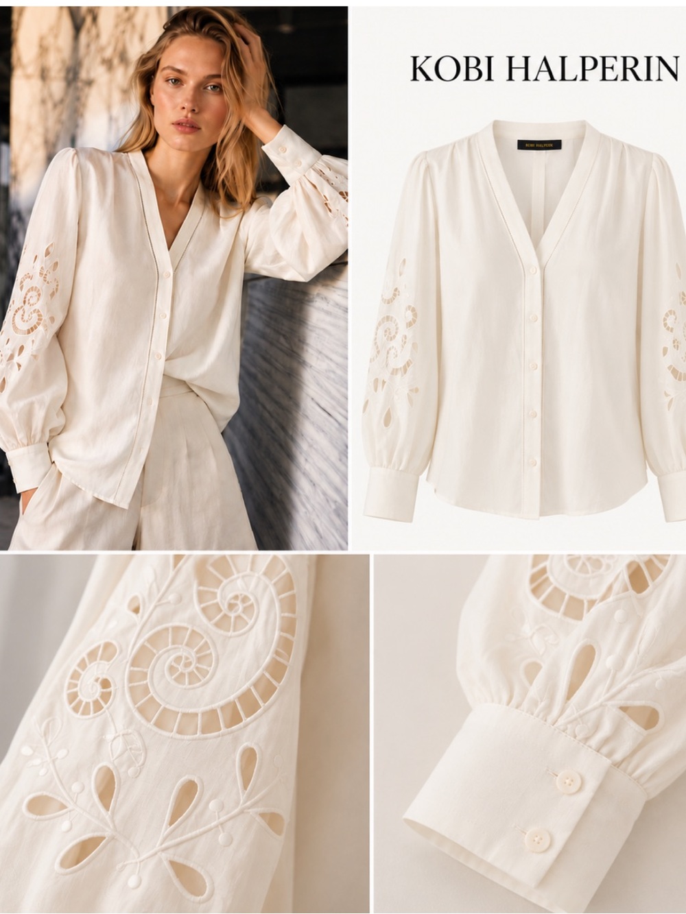 Kobi Halperin Chrissy White Eyelet Blouse Size M NWT $448